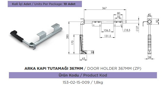 DORSE ARKA KAPI TUTAMAGI NEVPA 367 mm